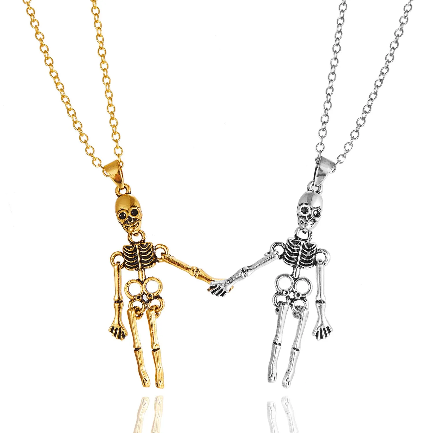 Wholesale Vintage Skeleton Ghost Love Magnetic Suction Handle Pendant Alloy Necklace