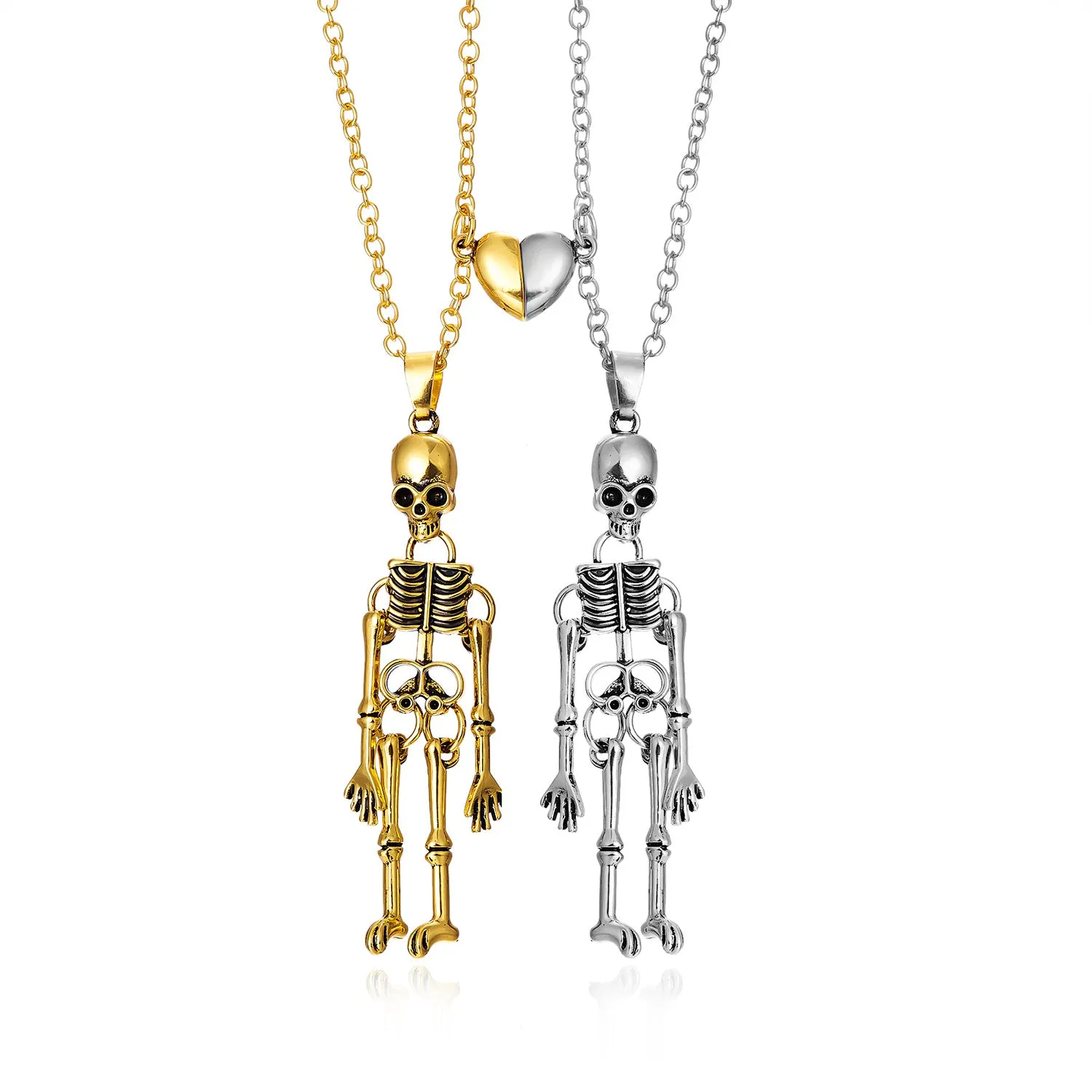 Wholesale Vintage Skeleton Ghost Love Magnetic Suction Handle Pendant Alloy Necklace