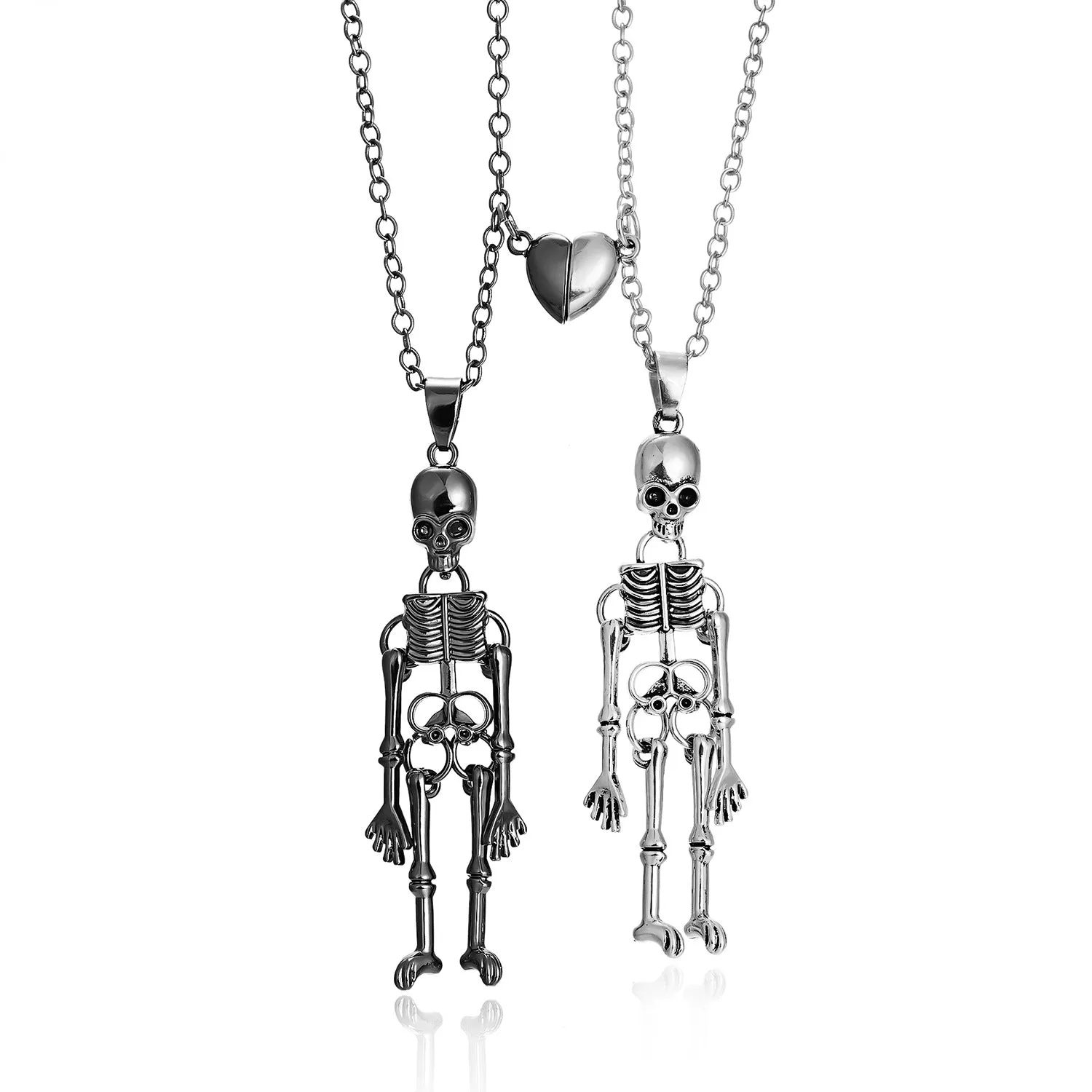 Wholesale Vintage Skeleton Ghost Love Magnetic Suction Handle Pendant Alloy Necklace