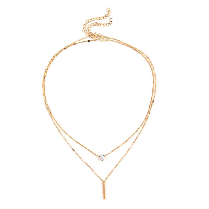 Wholesale Waterdrop Double Layer Metal Necklaces