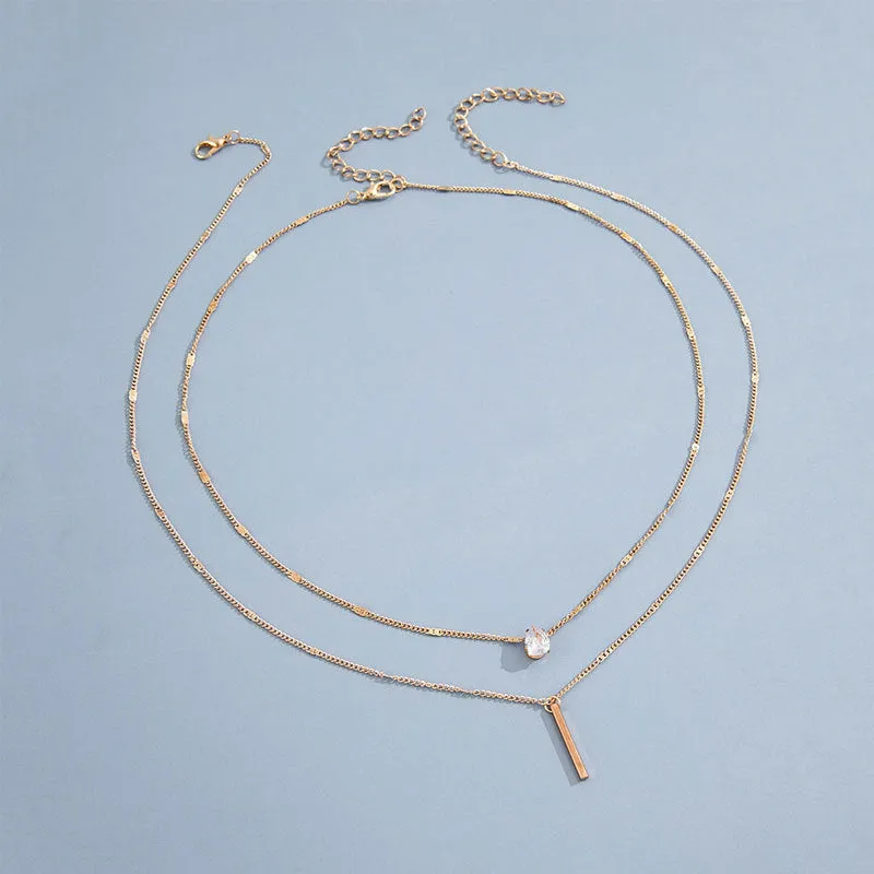 Wholesale Waterdrop Double Layer Metal Necklaces