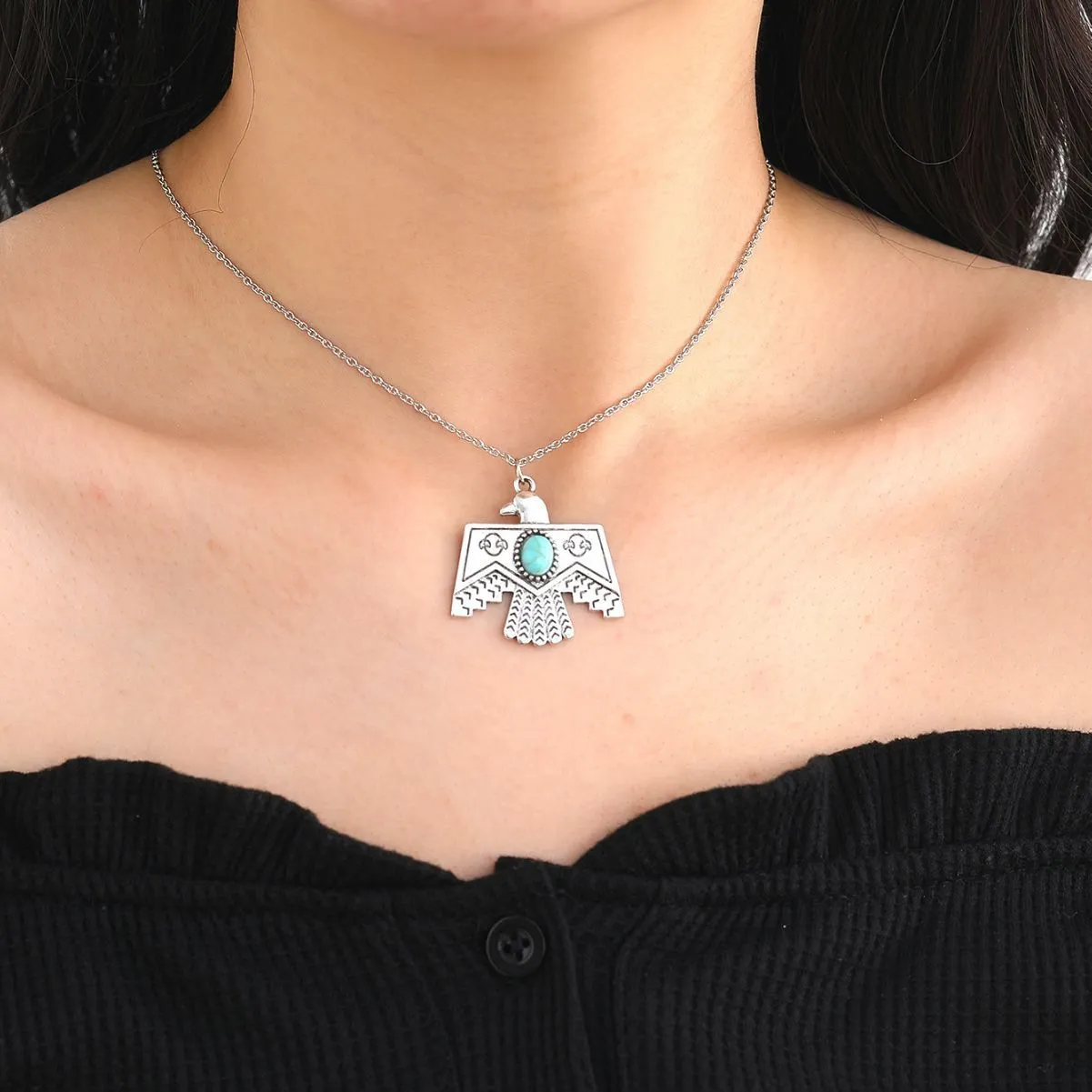 Wholesale Western Denim Alloy Turquoise Eagle Necklace