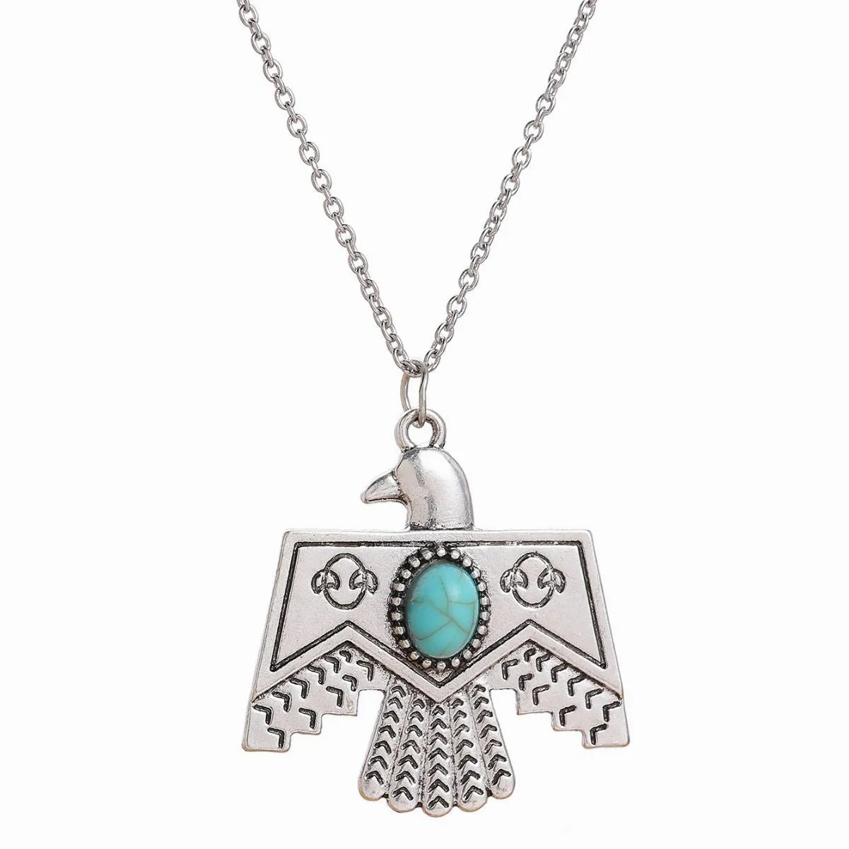 Wholesale Western Denim Alloy Turquoise Eagle Necklace