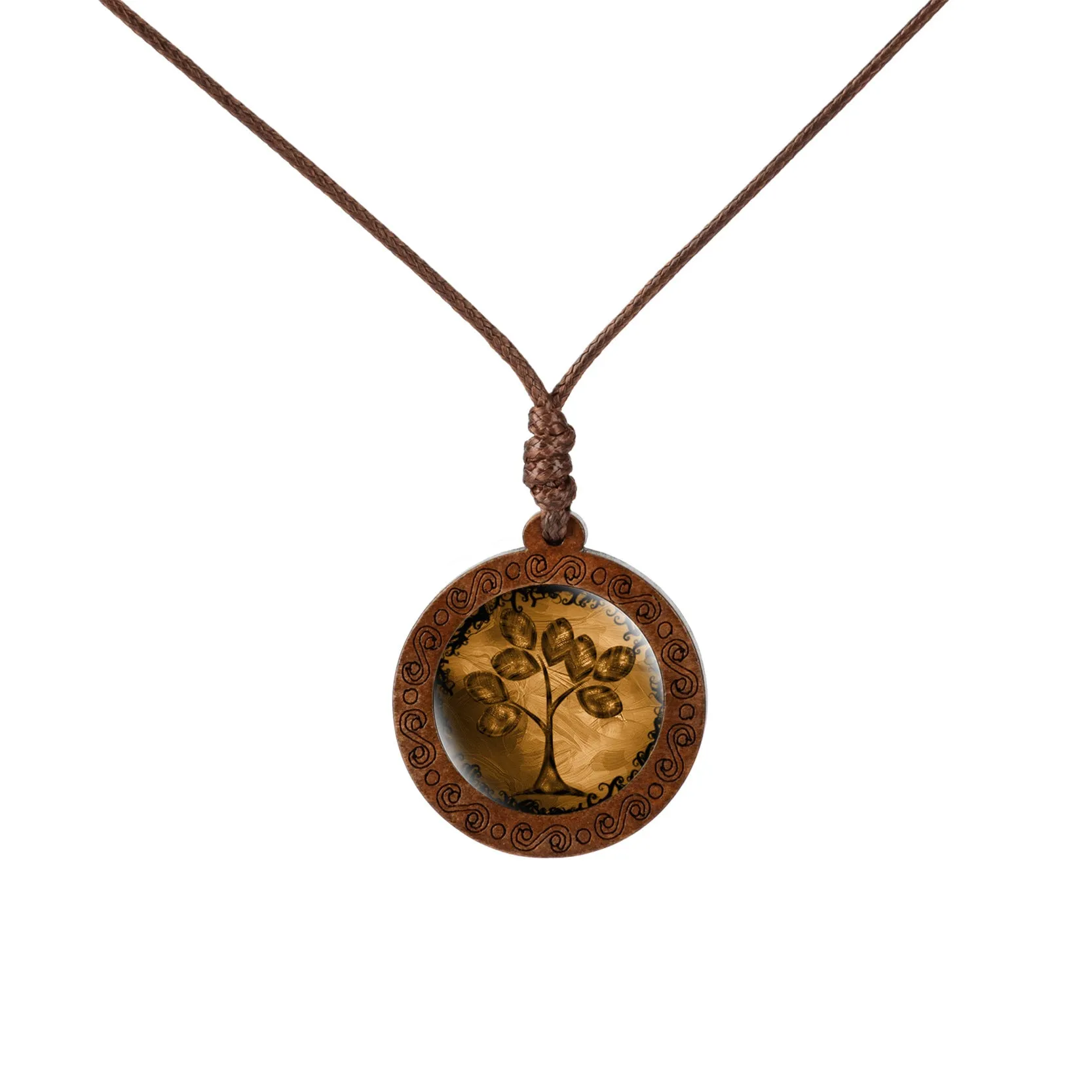 Wholesale Wooden Tree of Life Time Stone Glass Pendant Necklace