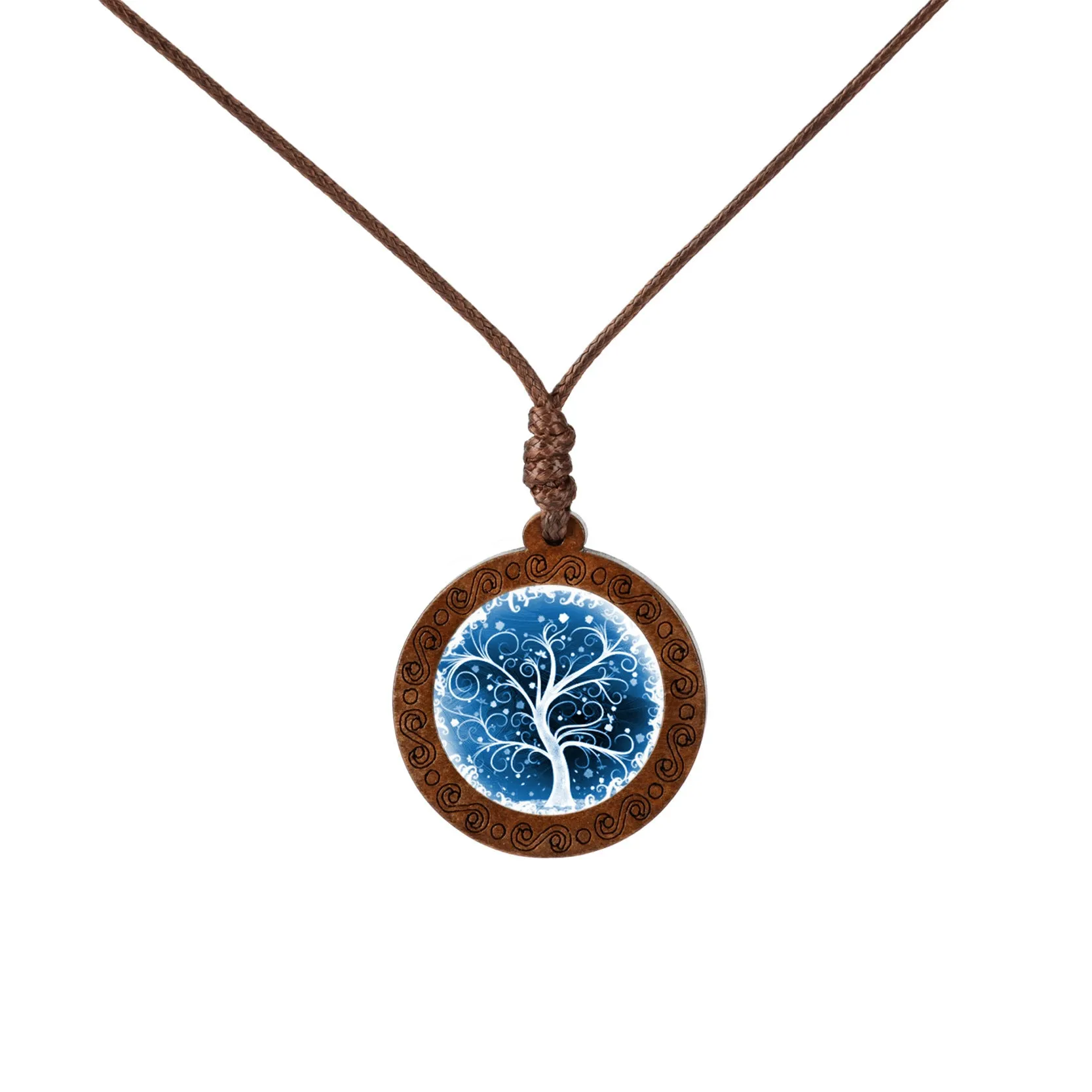 Wholesale Wooden Tree of Life Time Stone Glass Pendant Necklace