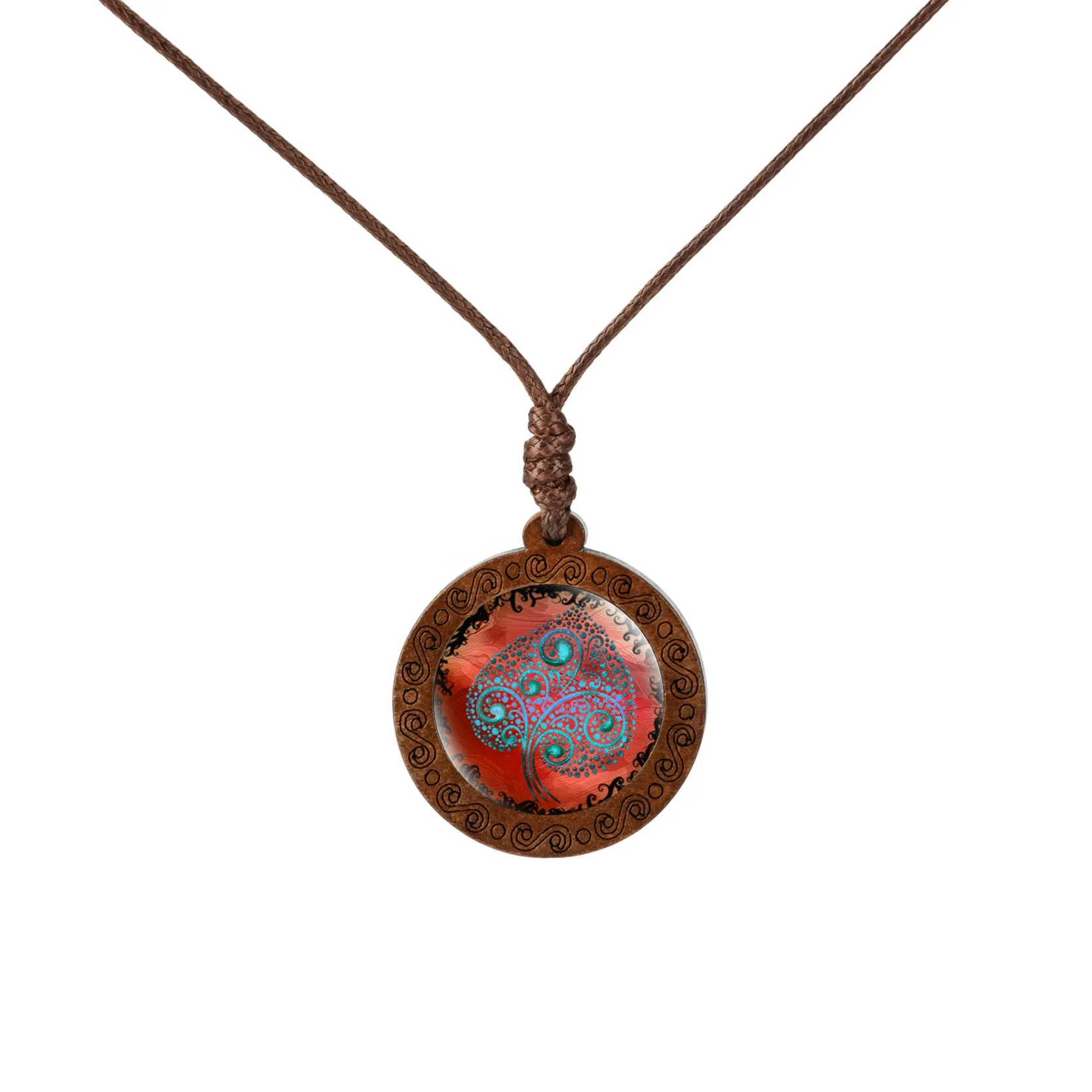 Wholesale Wooden Tree of Life Time Stone Glass Pendant Necklace
