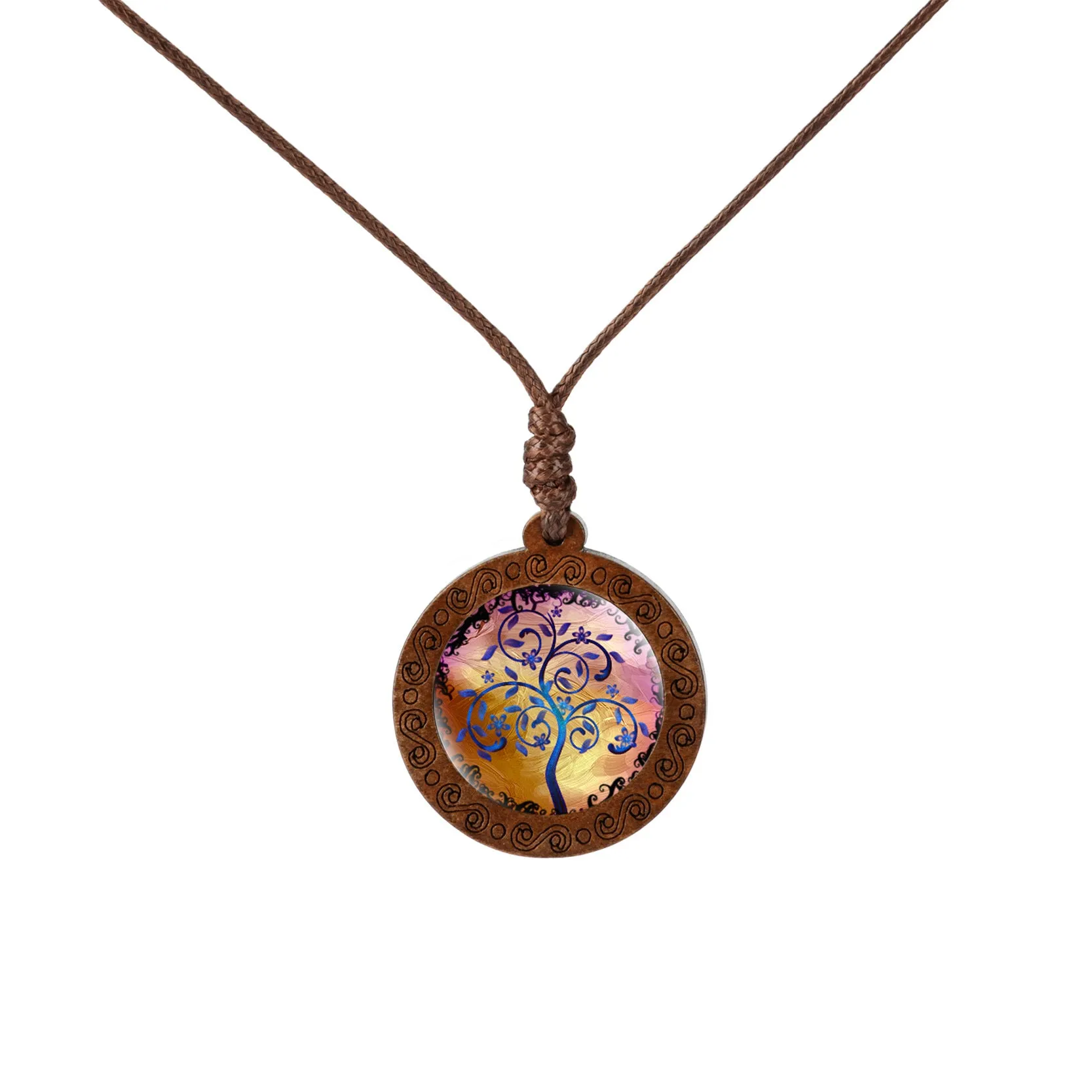 Wholesale Wooden Tree of Life Time Stone Glass Pendant Necklace