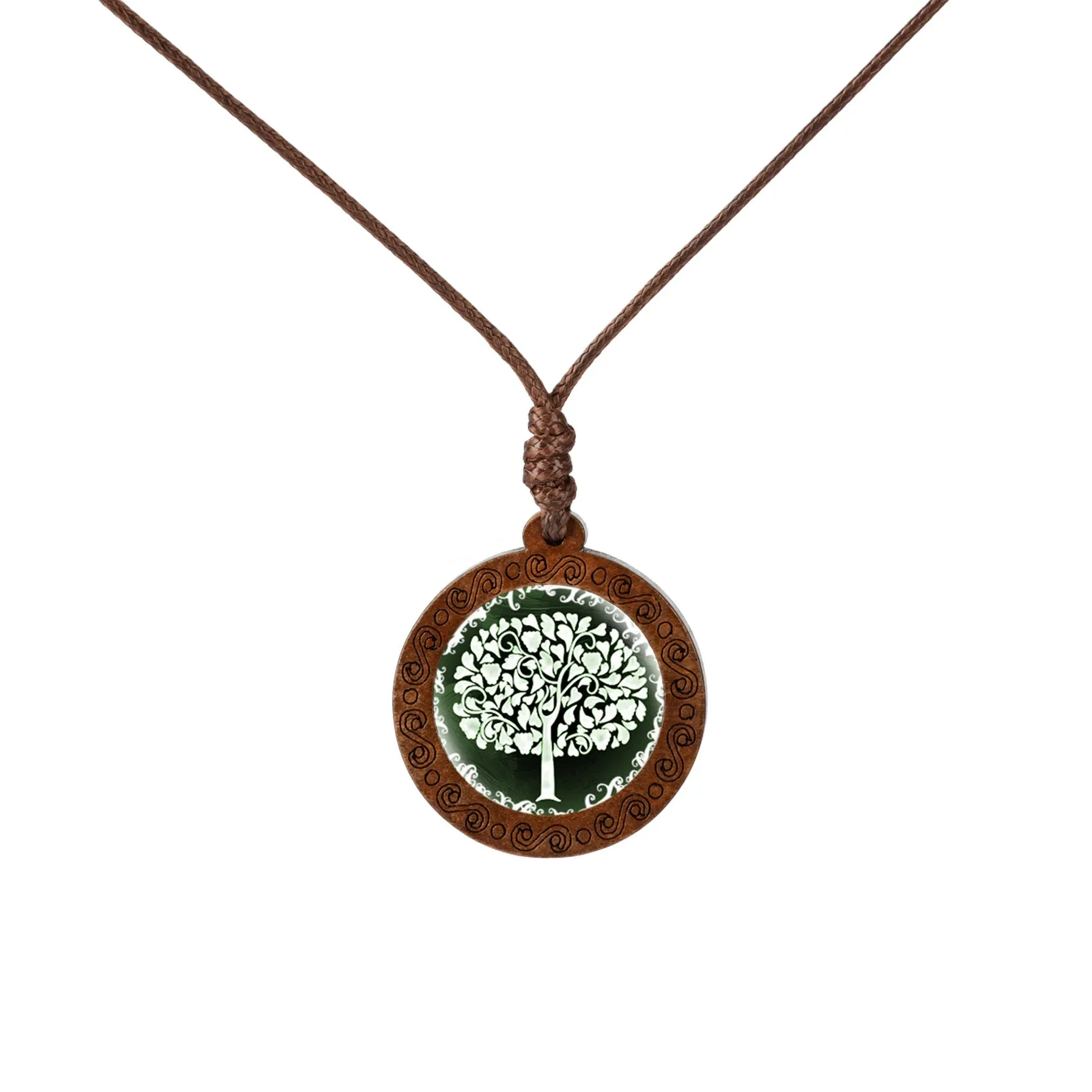 Wholesale Wooden Tree of Life Time Stone Glass Pendant Necklace