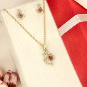 Women's Red Coloured Pendent Set - SIA437896_A