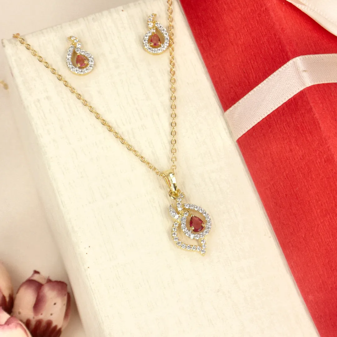 Women's Red Coloured Pendent Set - SIA437896_A
